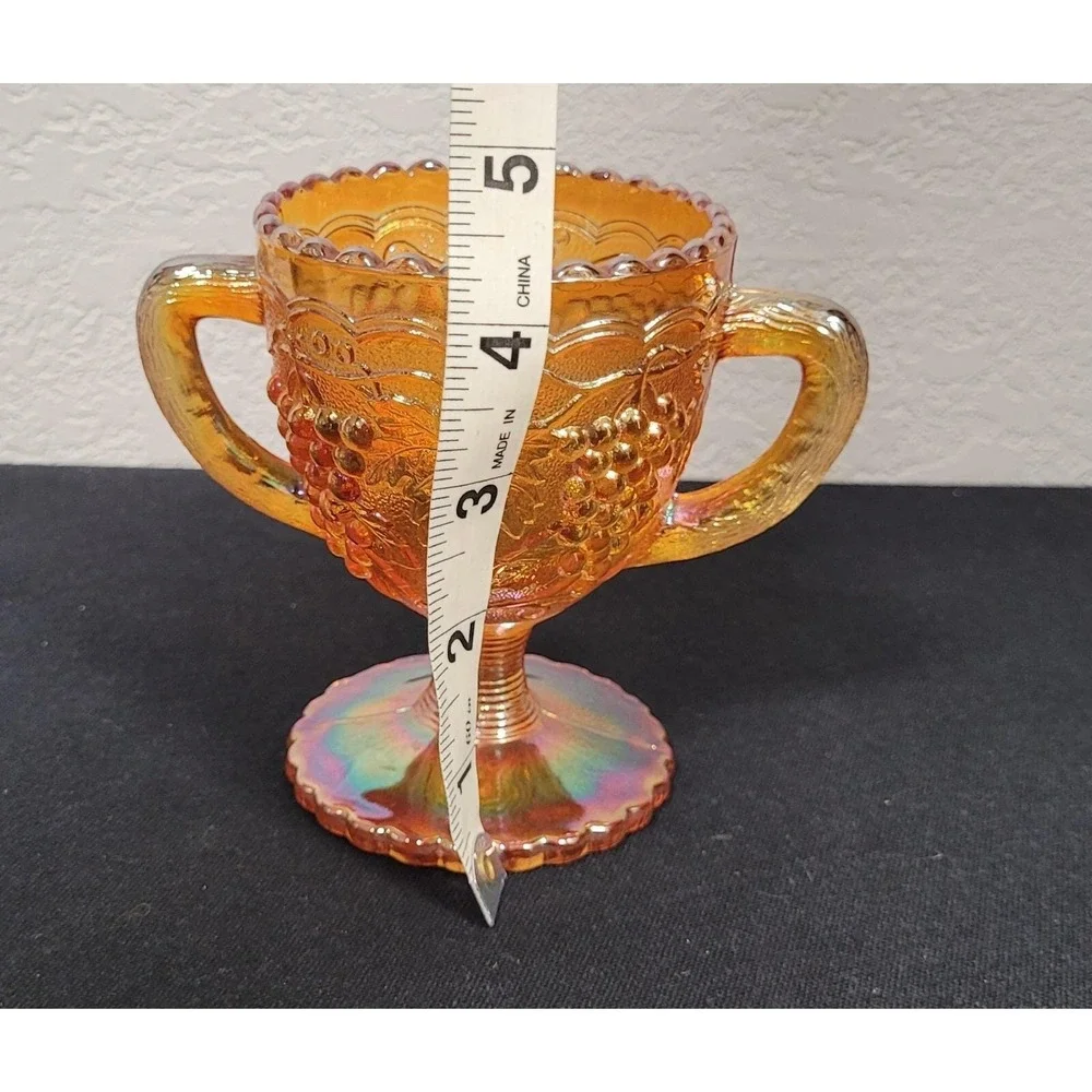 Imperial Carnival Glass Marigold/Orange Grapevine Pattern Footed Open Sugar Bowl